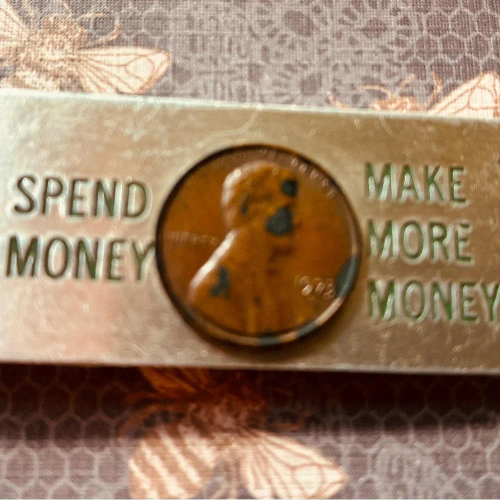 Vintage Money Clip with Penny Design Advertising Worm Treatment on other side